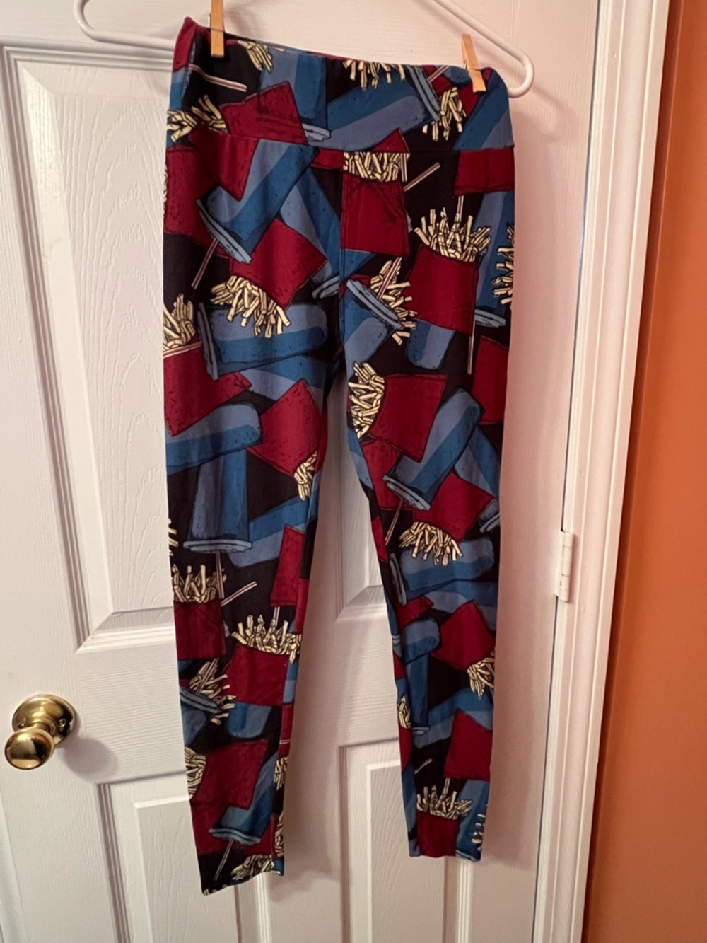 LuLaRoe Graphic Fry & Cup Print Leggings - Burgundy & Blue